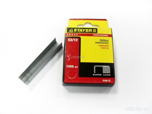 Скобы STAYER  PROFI  закаленные тип 53 красн. 12 мм (1000 шт) - 3160-12