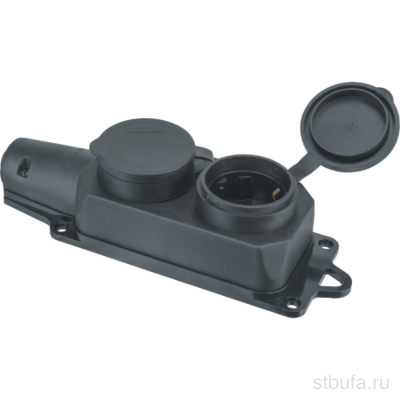 Колодка  двухместная Navigator NCA-BLR2-02-16A-E-IP44 черная каучук 10/60