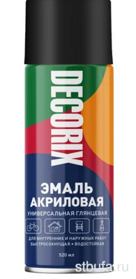 Аэрозоль эмаль DECORIX черный глянцевый универсальная, 520 мл. (12)