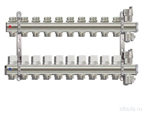 Коллекторная группа без расходомеров и кранов 1 , 10 выходов, латунь TiM