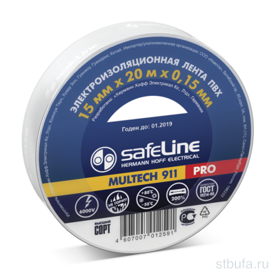 Изолента SAFELINE 15*20 белый (200)