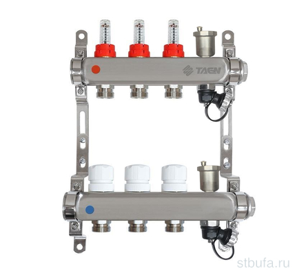 Коллекторная группа TAEN (нерж) 1x3/4x3 вых. (расх., рег.клапаны, авт.воздух-к, дрен.клапан)