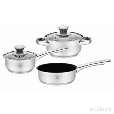 Набор кастрюль  5пр [ASTELL M] (1,0л + ковш 0,6л + сотейник 14,0см а/пр) в подарупак										