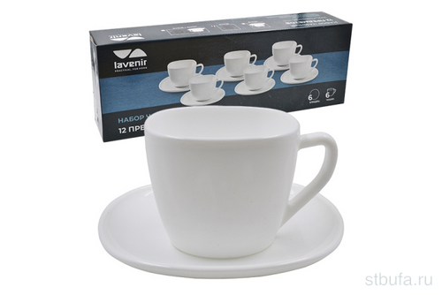 Чайный набор (12пр.) Lavenir 210 мл, 13,5 см БЕЛЫЙ FXB210-12 WHITE стеклокерамика
