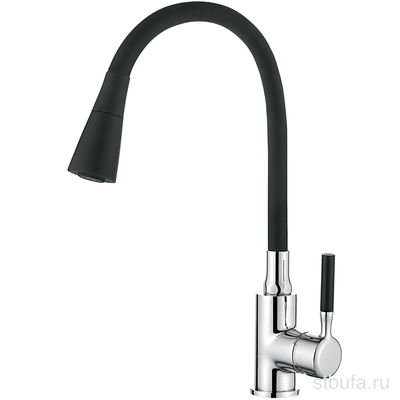 Смеситель для кухни LEDEME L4199-2 с силиконовым изливом, латунь, чёрный+хром(1/10)