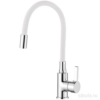 Смеситель для кухни LEDEME L4898-3 с силиконовым изливом, латунь, белый+хром (1/10)