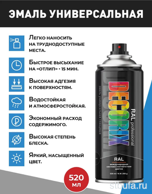 Эмаль аэрозольная DECORIX RAL PROFESS сигнальн. серый RAL-7004 520 мл. (12)