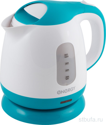 Чайник ENERGY E-275 1л, диск, пластик, бело-бирюзовый