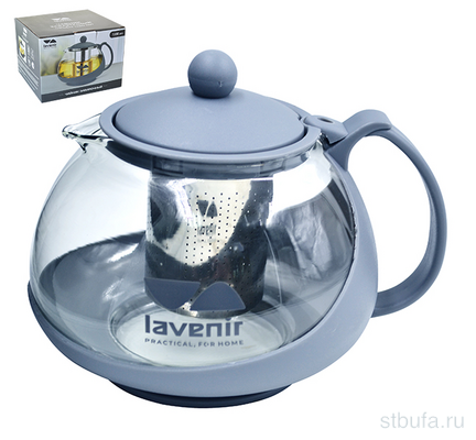 Чайник заварочный Lavenir 1200 мл, 8092-1200GRY стекло, пластик, нержавеющая сталь