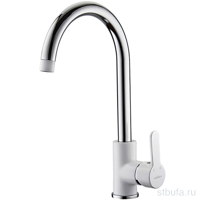 Смеситель для кухни LEDEME L4003W латунь, белый+хром, гайка (1/10) 