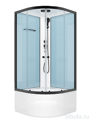 Душ кабина DOMANI-Spa Delight SLIM 99 High С КОРОБКОЙ, высокий поддон,белые стенки,стекло прозрачное, профиль Graphite, Black accents 90*90*218см,АКРИЛ