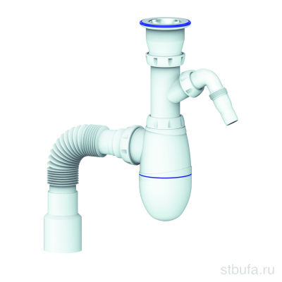 Сифон для мойки с прикручивающимся выпуском 1 1/2 гибкое соединение 40*40/50 выход под стиралку UNICORN В320V(35)