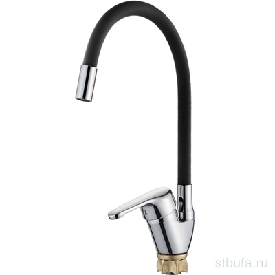 Смеситель для кухни LEDEME L4132-2 с силиконовым изливом, цинк, чёрный+хром (1/10)