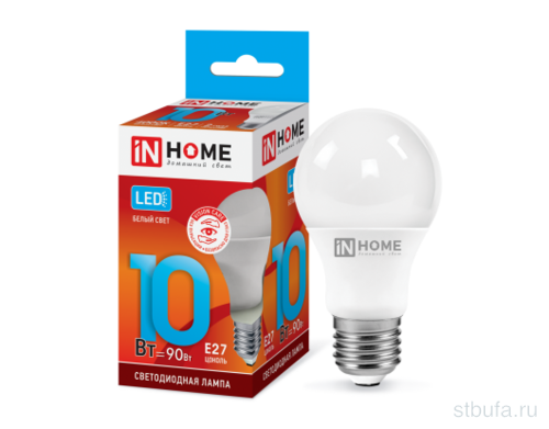 Лампа IN HOME LED-A60-VC 10Вт 230В Е27 4000К 900Лм