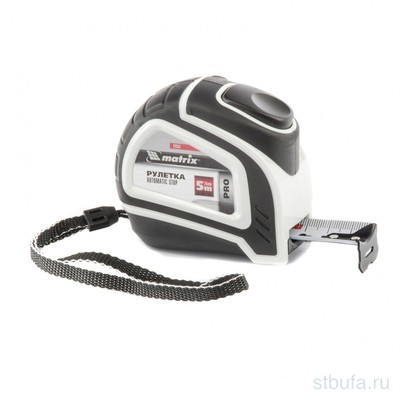 Рулетка Autostop, 5м*25мм, двухкомпонентный корпус, автоматическая фиксация, PRO// Matrix