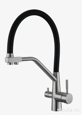 Смеситель GLAUF кухня под фильтр ZAM18-F090YB гибкий изл, латунь, гайка, хром/черный (1/10)