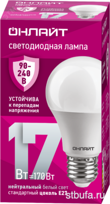 Лампа светодиод.ОНЛАЙТ 17Вт 230В 4000K E27  OLL-A60 (грушевидная) (PRO 90-240В)