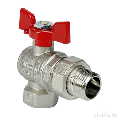 Кран шаровой лат. PREMIUM для ВОДЫ угл. с америк.3/4  ВР/НР, бабочка, НИКЕЛ VALFEX 11Б27фт1М (40/10)