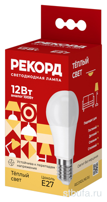 Лампа светодиод.РЕКОРД LED (A60-U) 12W E27 3000K (10/100)