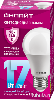 Лампа светодиод.ОНЛАЙТ 17Вт 230В 6500K E27  OLL-A60 (грушевидная) (PRO 90-240В)