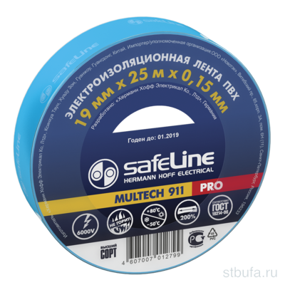 Изолента SAFELINE 19*25 синяя негорюч., С-Пб (10/160)