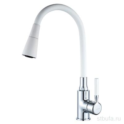 Смеситель для кухни LEDEME L4199-3 с силиконовым изливом, латунь, белый+хром(1/10)
