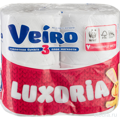 Туалетная бумага Veiro LUXORIA трехслойная, 4шт (10)