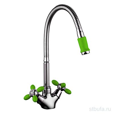 Смеситель FRUD кухня R43127-6 гибкий излив, хром/зеленый (1/10)
