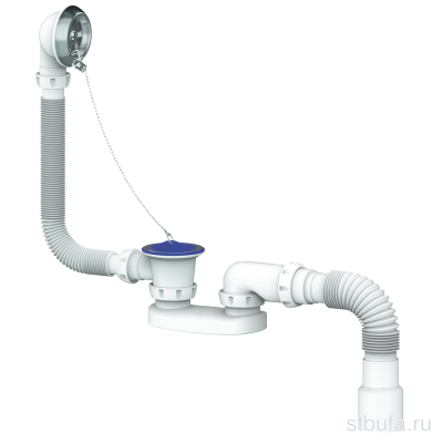 Сифон для ванны плоский с переливом c пробкой и гофрой 40*40/50 400мм UNICORN S12(35)