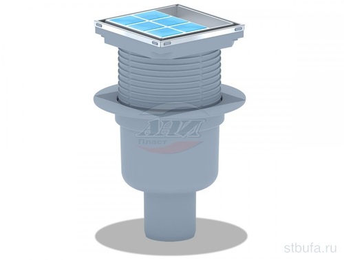Трап верт.вып.50 рег. с решеткой из нерж. стали (под плитку) 10x10 с сухим затвором ANI TQ5902