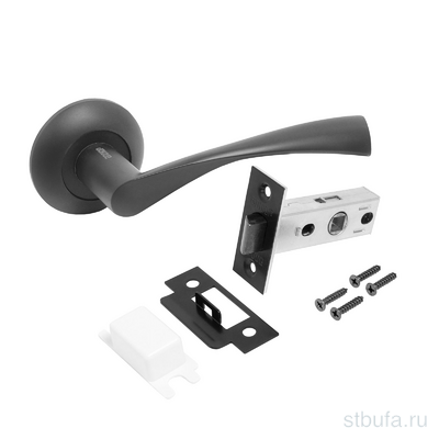 Комплект ручка и защелка АЛЛЮР АРТ  ОСКАР  BL+L45-8 BL (13150/S45) матовый черный (20)