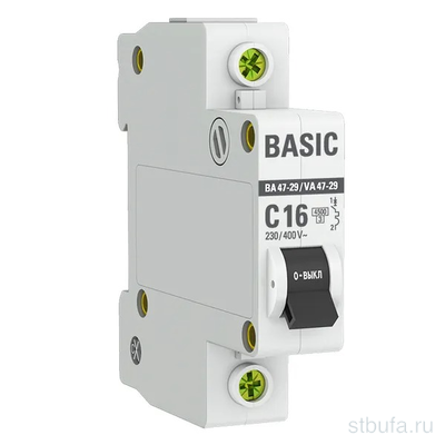 Автомат. выкл  1P 16А (C) 4,5кА ВА 47-29 Basic EKF	