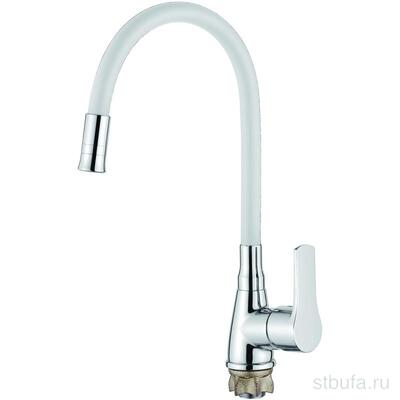 Смеситель для кухни LEDEME L4699-3 с силиконовым изливом, цинк, белый+хром (1/10)