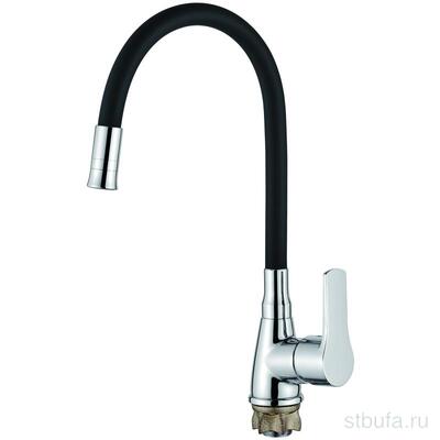 Смеситель для кухни LEDEME L4699-2 с силиконовым изливом, цинк, чёрный+хром (1/10)