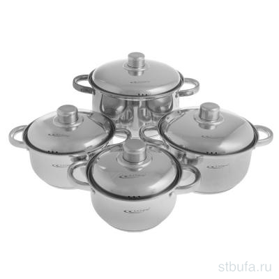 Набор кастрюль 8пр. Гретта (кастр.1,8л,2,5л,3,4л,4,5л крышки 4шт)нжс мет/кр, Катунь
